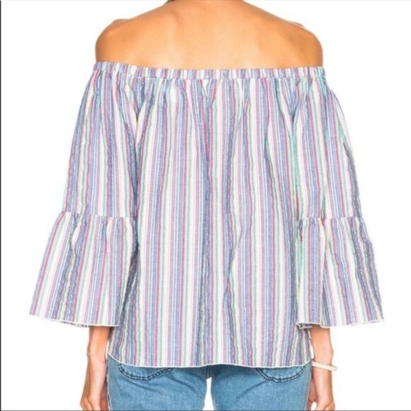 See by Chloe Off the Shoulder Multi Striped Seersucker Top Blouse size 38 M - Picture 8 of 16